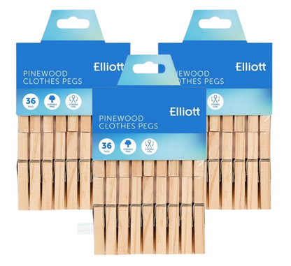 Elliott Traditional Pinewood Clothes Pegs  3 x 36 Pegs {108}