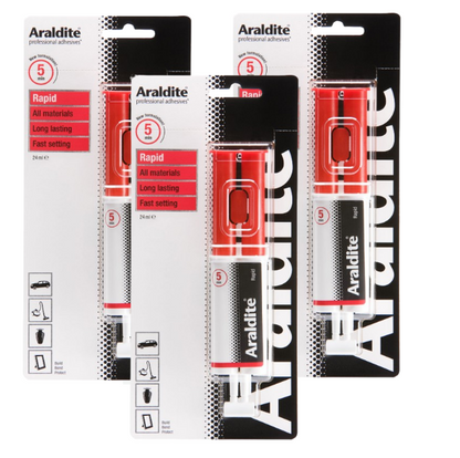 Araldite Rapid Syringe Epoxy Adhesive 24ml | Fast Drying | Solvent Free | Water & Moisture Resistant | 3 Pack Bundle