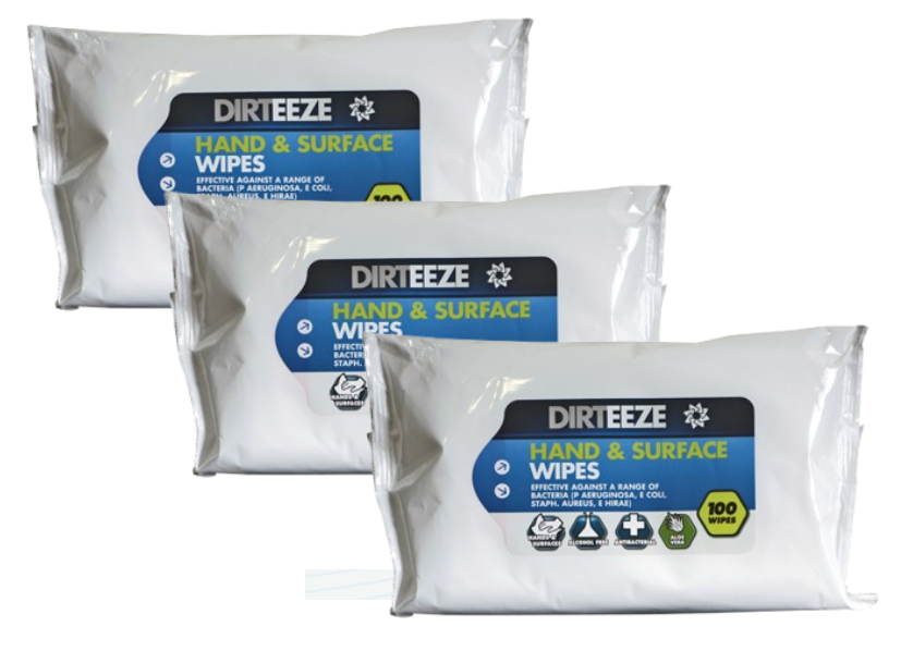 Dirteeze Hand and Surface Wet Wipes 100 Sheets | 3 Pack Bundle