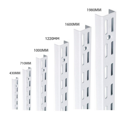 Fixtures Twin Slot Shelving WHITE Uprights All Sizes