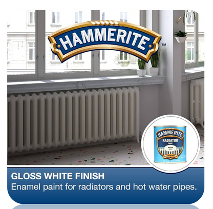 Hammerite Radiator Paint Satin White 500ml tin&nbsp;