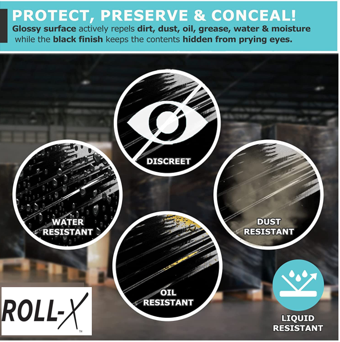 Roll-X Long Length, 250m Black Hand Stretch Film (Pallet Wrap) - UK BUSINESS SUPPLIES