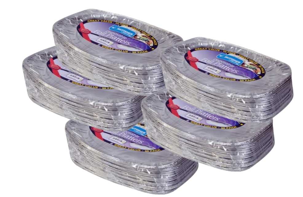 Kingfisher Aluminium Disposable Catering Serving Party Foil Platters 14"|  60 Pack Bundle