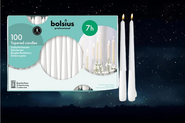 Bolsius Tapered Candles 10 Inch White 7 Hour Burn 100's