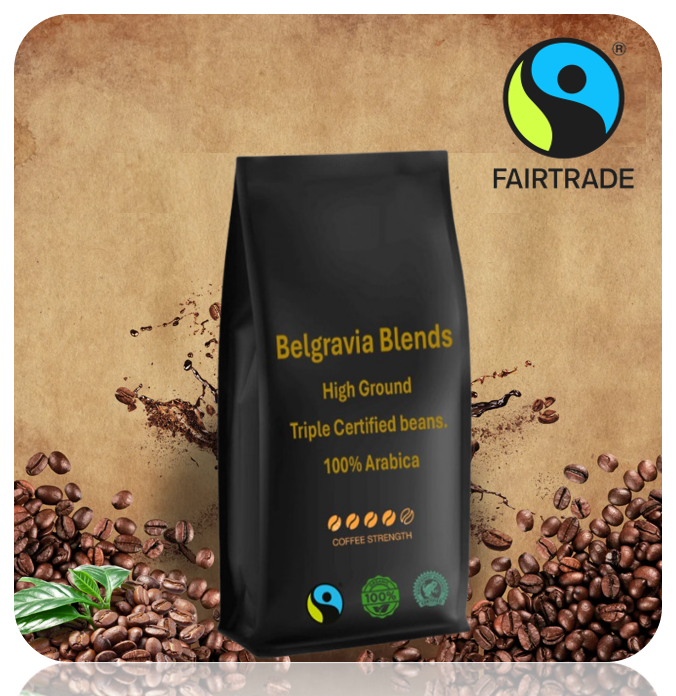 Belgravia High-Ground Blend 1kg Fairtrade/Organic & Rainforest Alliance Certified Coffee Beans, 100%