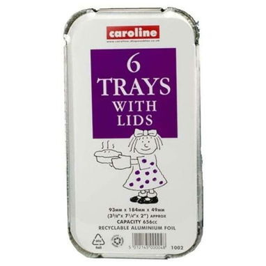 Caroline Foil Tray & Lid 23oz Pack 6's {6 - 144 Trays & Lids} (1002) - UK BUSINESS SUPPLIES