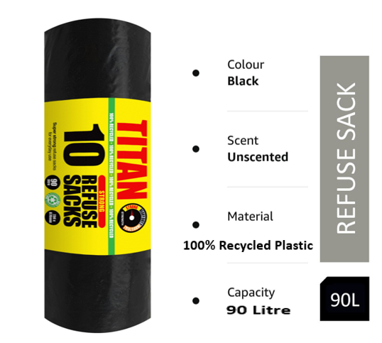 Super Strong Refuse / Bin Sacks Large 80 Litre & 100% Recycled 10's