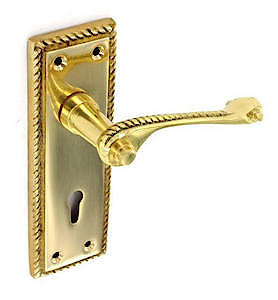 Georgian Polished Electro Brass Lever Lock Door Handles 148 X 48Mm