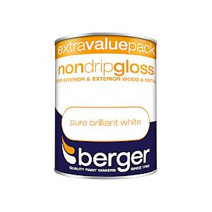Berger 1.25L Non Drip Gloss - Pure Brilliant White White 1.25L, 273235