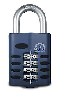Squire Heavy Duty Padlock (Cp50) - Steel Shackle - 4 Wheel Combination (Blue, 50 Mm)