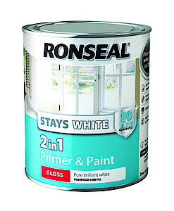 Ronseal Rslsw21Sp25L Stay 2-In-1 Satin Paint, White, 2.5 Litre