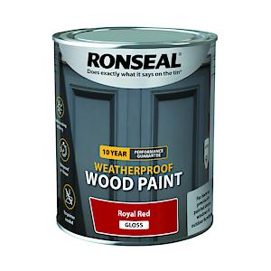 Ronseal 10 Year Weatherproof 2-In-1 Wood Paint Royal Red Gloss 750Ml