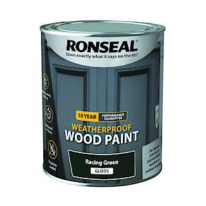 Ronseal 10 Year Weatherproof 2 In 1 Wood Paint Racing Green Gloss 750Ml