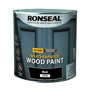 Ronseal 10 Year Weatherproof 2-In-1 Wood Paint Black Satin 2.5 Litre,Black