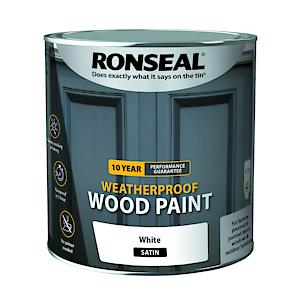 Ronseal 10 Year Weatherproof 2-In-1 Wood Paint White Satin 2.5 Litre