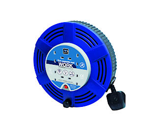 Masterplug Four Socket Cassette Cable Reel, 15 Metres, Blue