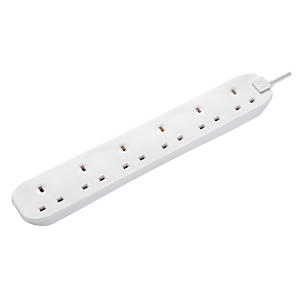 Masterplug Six Socket Extension Lead, 2 Metre, White