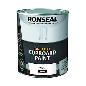 Ronseal One Coat Cupboard & Interior Wood Paint | Satin White 750ml.