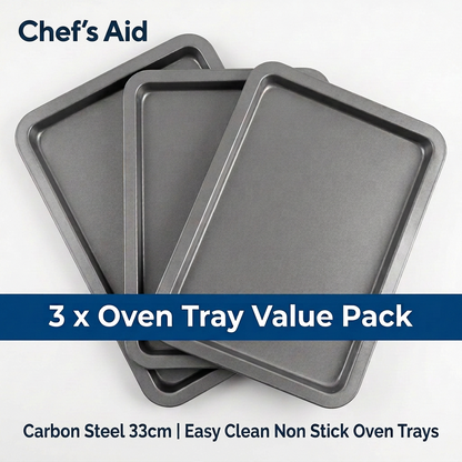 Chefs Aid Non Stick Baking Tray 33 x 21.5 x 1.5cm | 3 Pack Set