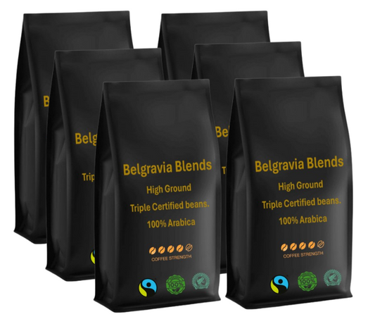 Belgravia High-Ground Blend 1kg Fairtrade/Organic & Rainforest Alliance Certified Coffee Beans, 100% Arabica