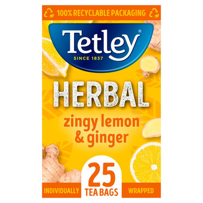 Tetley Herbal Zingy Lemon & Ginger Compostable, Wrapped Tea Bags x 25's - UK BUSINESS SUPPLIES