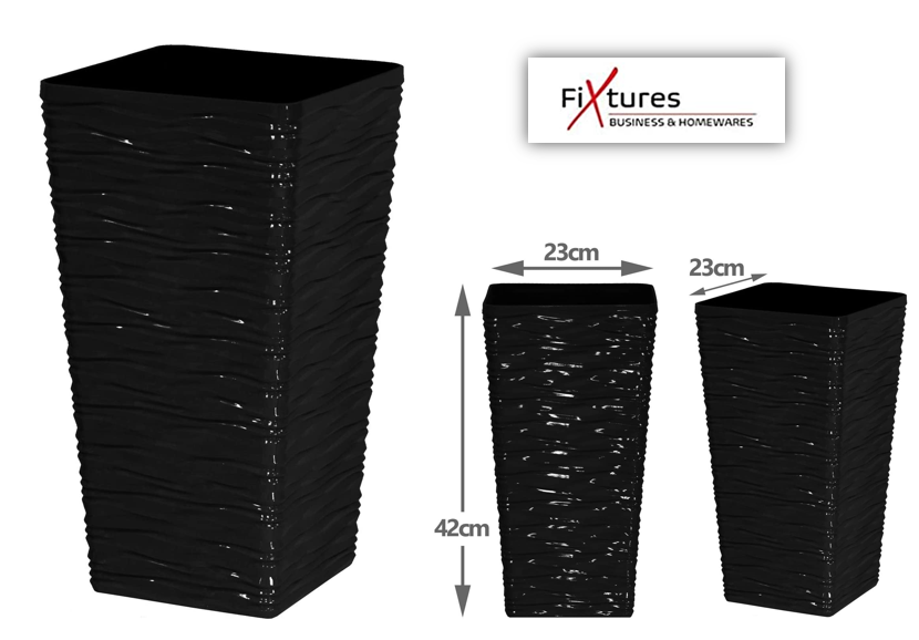 Fixtures Glaze Wave MEDIUM 42cm Planter {Black}
