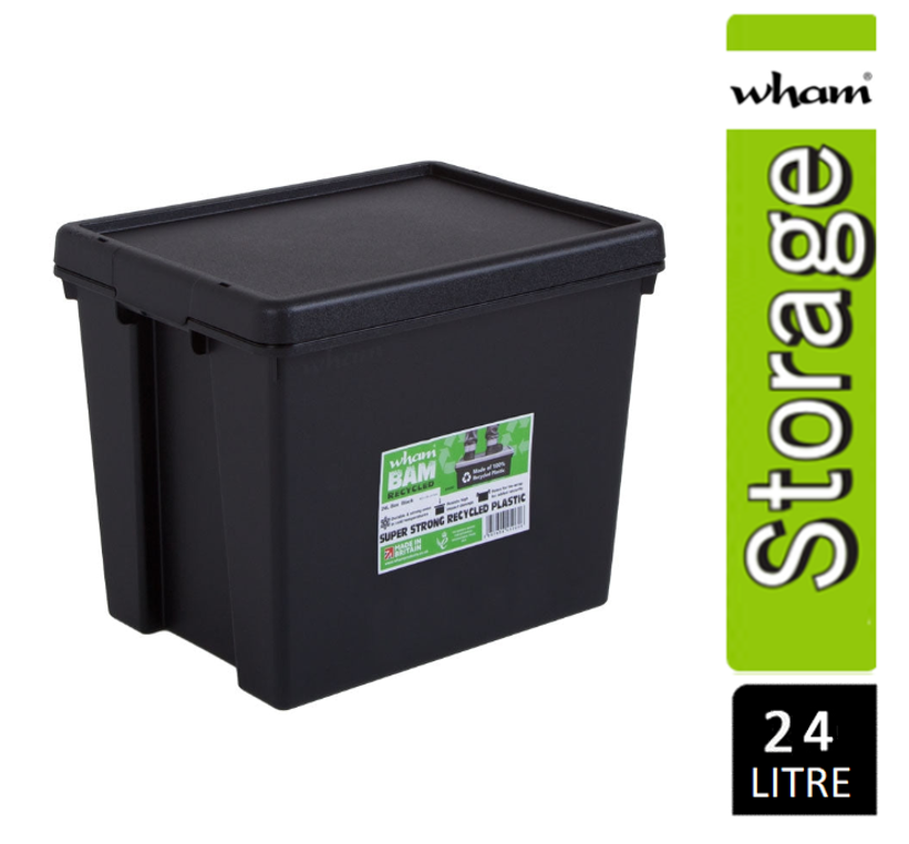 Wham Bam Black Recycled Storage Box 24 Litre | 4 Pack Bundle