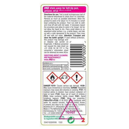Hg Stain Away No. 2 For Stains Caused By Marker Pens, Grease, Oil, Shoe Polish, Etc.