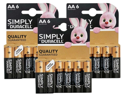 Duracell Simply AA Batteries Carded Pack 3 x 6 (18)