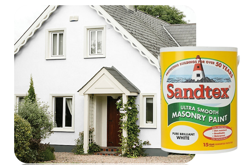 Sandtex Microseal | Smooth Masonry Paint | Pure Brilliant White | 5 Litre