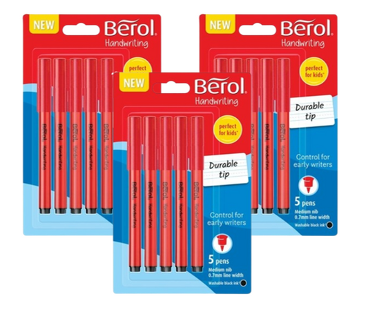 Berol Handwriting Pen Twin Blister Card Black (Pack of 5) 2149169 | 3 x 5 Pack Bundle