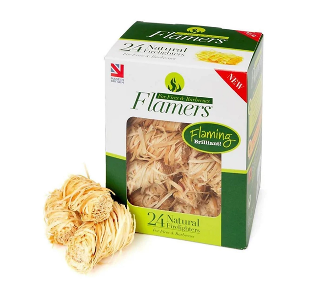 Natural Flamers Wood Wool Firelighters | 6 Boxes Of 24 For Stoves ,Wood Burners and BBQ's.