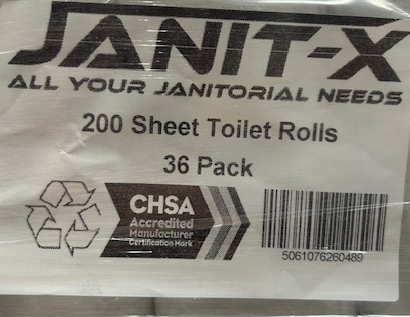 Janit-X White Toilet Roll 2 Ply 200 Sheets White (Pack 36) - TR200R