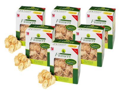 Natural Flamers Wood Wool Firelighters | 6 Boxes Of 24 For Stoves ,Wood Burners and BBQ's.