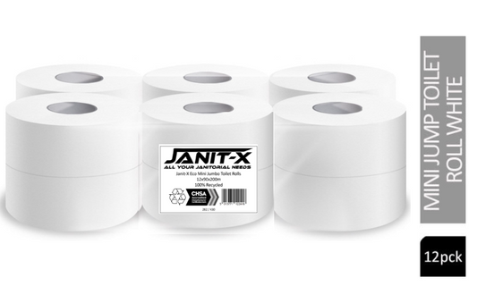 Janit-X Eco Mini Jumbo 100% Recycled 2Ply Toilet Rolls 12 x 200m, CHSA Accredited