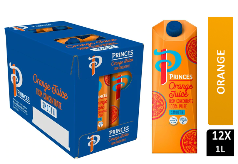 Princes 100% Pure Orange Juice 12 x 1L Tetra Pack - UK BUSINESS SUPPLIES
