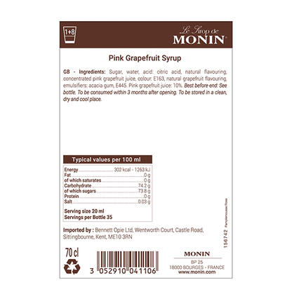 MONIN Pink Grapefruit Syrup Sweet and Juicy 700ml (Glass Bottle)