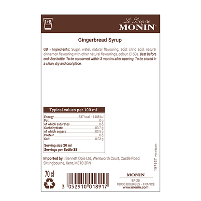 MONIN Gingerbread Cocktail Syrup 700ml (Glass Bottle)