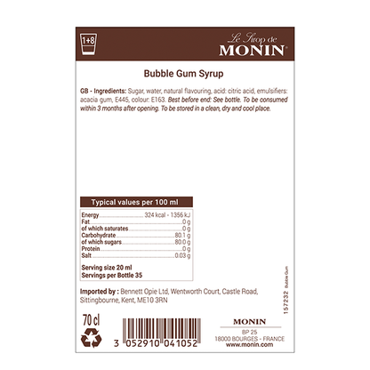 MONIN Bubblegum Cocktail Syrup 700ml (Glass Bottle)