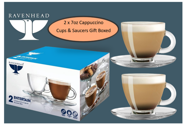 Ravenhead Entertain Set Of 2 Cappuccino Cup & Saucer 20cl & Saucer Gift Boxed