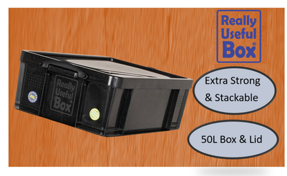 Really Useful Black Plastic Storage Box 50L 440mmx710mmx230mm