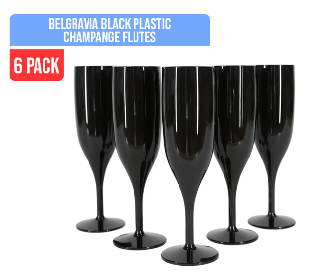 Belgravia Black Plastic Champagne Flutes Pack 6’s (3320)