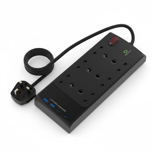 Westminster Electrical 6 Socket Extension Lead Power Hub | 4 x USB Outlets | 2m Extension Cable