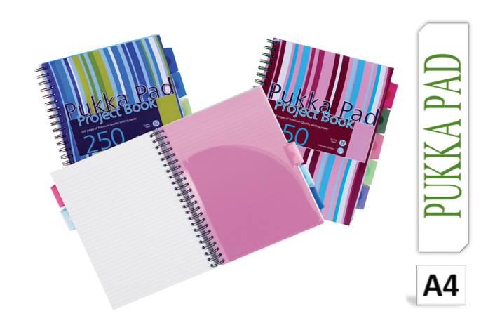 Pukka Pad Stripes Polypropylene Project Book 250 Pages A4 Blue/Pink (Pack of 3) PROBA4 - UK BUSINESS SUPPLIES