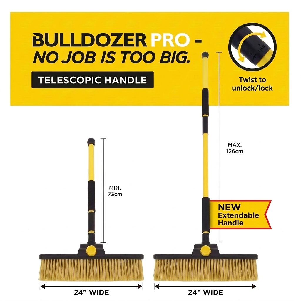 Bulldozer Heavy-duty Broom Clipped with Telescopic Handle 600mm (24in)