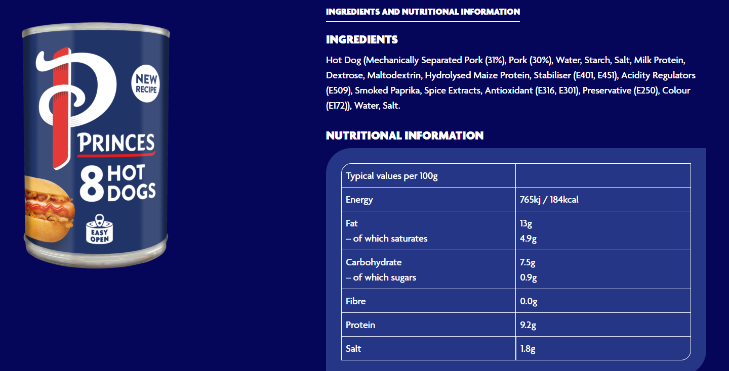 Princes Hot Dogs, Pack of 12 x 400g