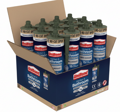 UniBond Kitchen and Bathroom Mould-Resistant, Translucent Silicone Sealant | 1 x 280ml Cartridge
