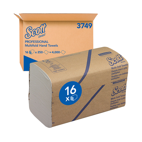 Scott Multifold Hand Towels 250 Sheet White, Pack of 16, {3749} - UK BUSINESS SUPPLIES