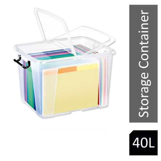 Strata Smart Box Clip-On Folding Lid Carry Handles 40 Litre Clear Ref HW674CLR AQ03954