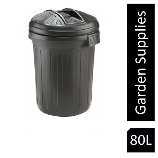 Fixtures Strata Shatterproof  Refuse Bin Secure Push On Lid Black 80L